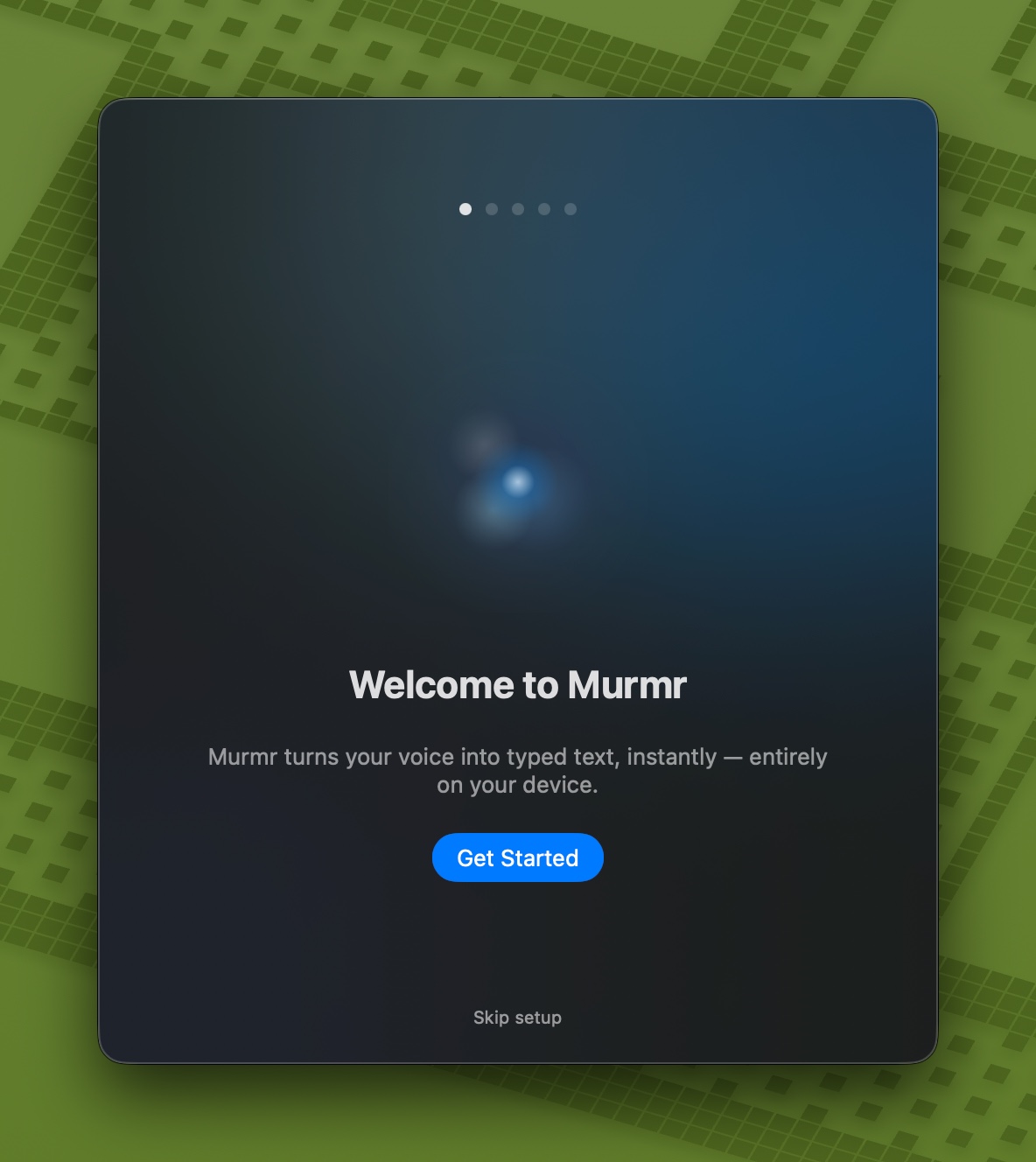 Onboarding welcome step with recording orb